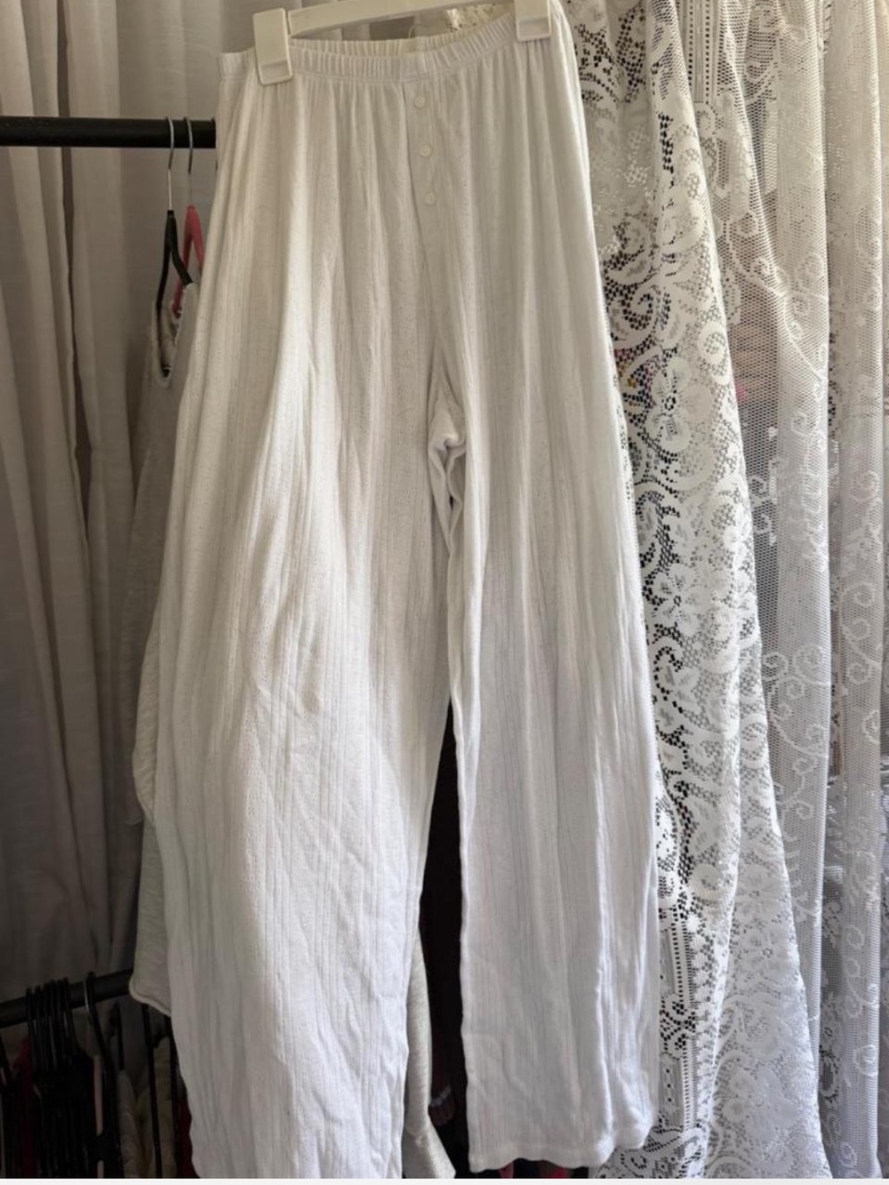 aerie Cream Wide-Leg Button-Front Lounge Pants